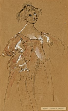 ANONIMO XX SECOLO () ROXANNE (CYRANO DE BERGERAC) china e biacca su carta, cm...