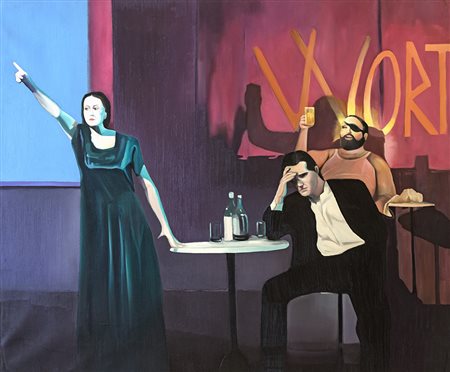 GIAN MARCO MONTESANO (Torino 1949) DIE THEATERGESLLSCHAFT DER SCHONHEIT olio...