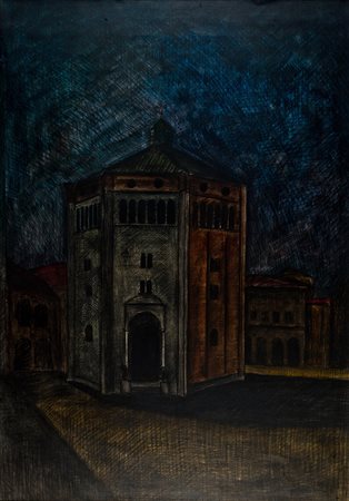 MARCO PETRUS (Rimini 1960) BATTISTERO tecnica mista su carta intelata, cm...