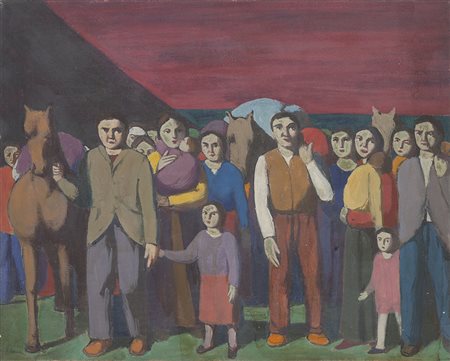 Pompeo Borra (Mailand/Milano 1898 – 1973) Profughi, 1940;Olio su tela, 40 x...