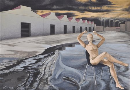 Ezio Cella (* 1932) Pausa, 2010;Olio su tela, 70 x 100 cm Firma, titole e...