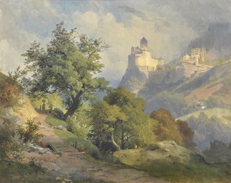 Carl Friedrich Heinzmann Vista su Castel Forte sopra al paese di Ponte...