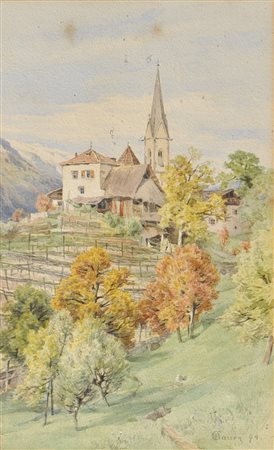 Gustav Bauer Villaggio presso Merano, 1894;Acquerello, 25,5 x 15,5 cm, in...