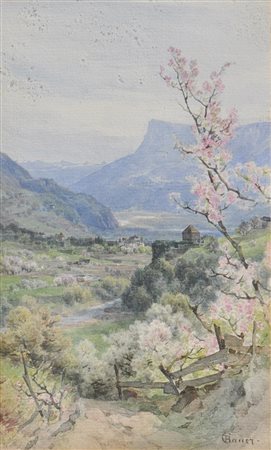 Gustav Bauer Vista sulla Valle dell’Adige verso Monte Macaion, 1894;Aquarell,...