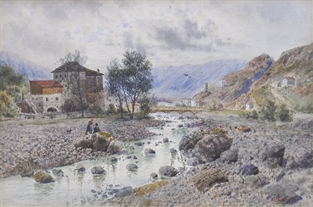 Alois Tott (Wien/Vienna 1870 – 1939) Alveo del torrente Talvera verso Gries,...