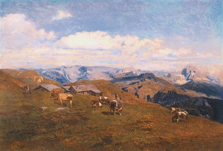 Leopold Rothaug Pascolo di Gudon con vista sulle Dolomiti Ampezzane,...