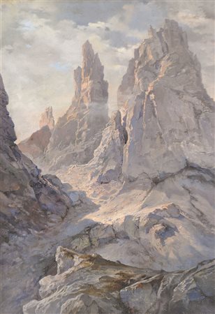 Ernst Heinrich Platz Torri del Vajolet nelle Dolomiti;Olio su tela, 70 x 49...