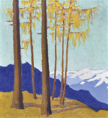 Lois Alton Larici in autunno, 1923;Olio su cartone, 53 x 48 cm, in cornice...