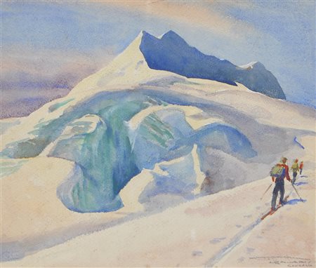 Franz Lenhart Sci alpinista sul Cevedale;Acquerello, 39 x 45,5 cm, in cornice...