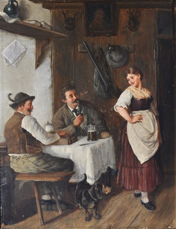Hugo Kauffmann Nell’osteria, 1884;Olio su tavola, 26 x 20,6 cm, leggera...