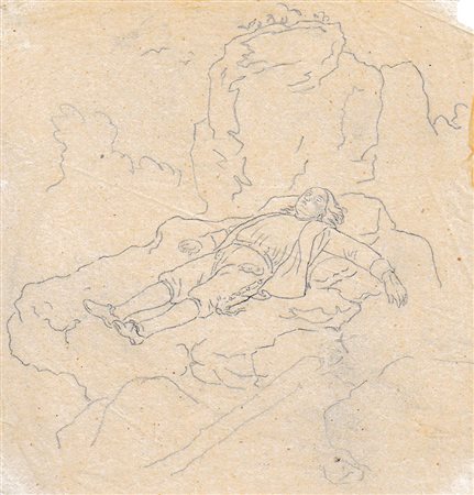 Adrian Ludwig Richter Pastore che dorme, persona che riposa;2 disegni a...