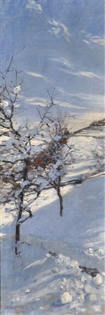 Alexander Koester Paesaggio invernale;Olio su tela, 98 x 33 cm, in cornice...