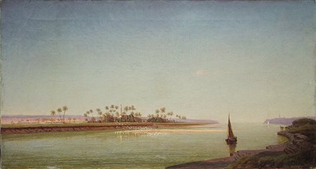 Josef von Schlögl Sul Nilo, 1858;Olio su tela, 32 x 60 cm Firmato e datato