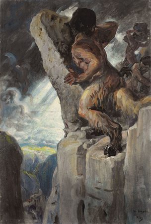 Thomas Riss Spirito della montagna;Olio su tela, 70 x 47,5 cm, in cornice Firma
