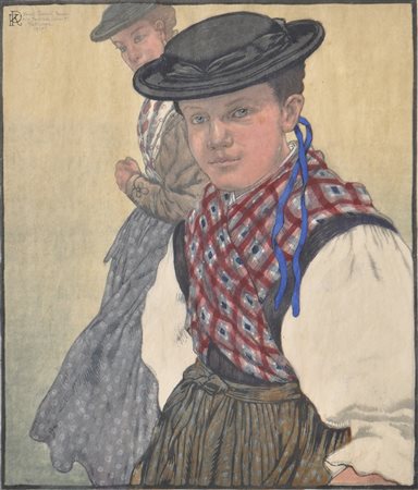 Karl Pferschy Notburga, 1920;Xilografia a colori, 44 x 37,5 cm Firma, titolo...