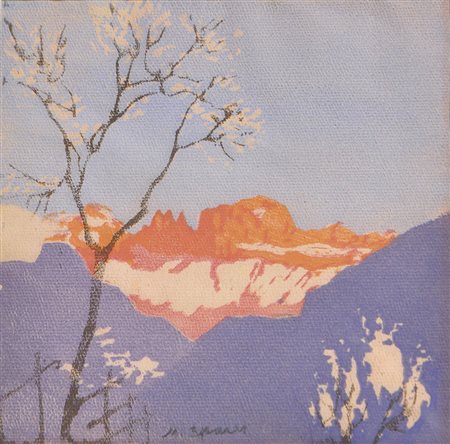 Max Sparer Catinaccio con alberi fiorenti;Xilografia a col., 23,6 x 23,5 cm...