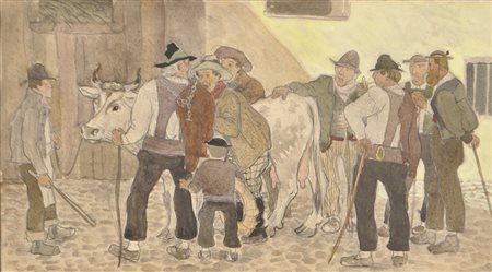 Albert Stolz Mercato in Val Sarentino;Acquerello, 21,5 x 39 cm, in cornice Al...