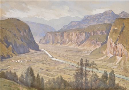 Albert Stolz (Bozen/Bolzano 1875 – 1947) Stretta di Salorno, 1940 ca.;Tempera...