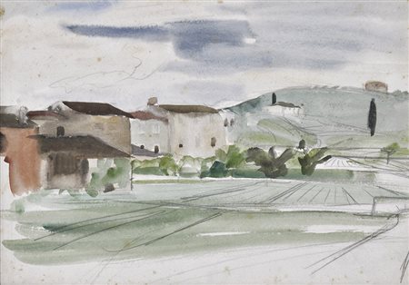 Christian Hess Paesaggio toscano, 1925 ca.;Acquerello, matita, 27,3 x 37 cm