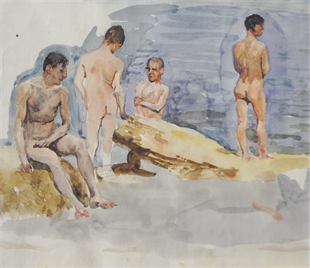 Rudolf Böttger (Tachov 1887 – Regensburg 1973) Bagnanti;Acquerello, 22 x 25...