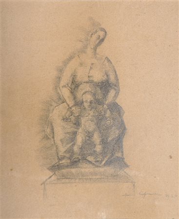 Hans Piffrader Madre con bambino, 1926;Matita, carboncino su carta, 25 x 20...
