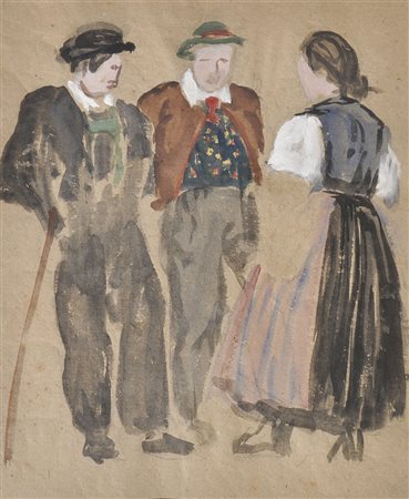 Hugo Atzwanger Contadini della Val Sarentino;Guazzo, 29,7 x 25 cm, in cornice