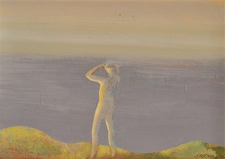 Luis Stefan Stecher (*Laas/Lasa 1937) Senza titolo, 1975;Olio su tavola, 17,5...