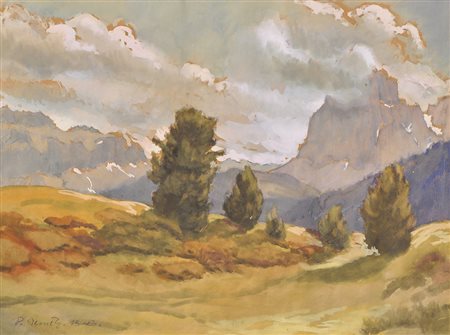 Peter Demetz Paesaggio delle Dolomiti, 1943;Guazzo, 41,5 x 55 cm Firma e data