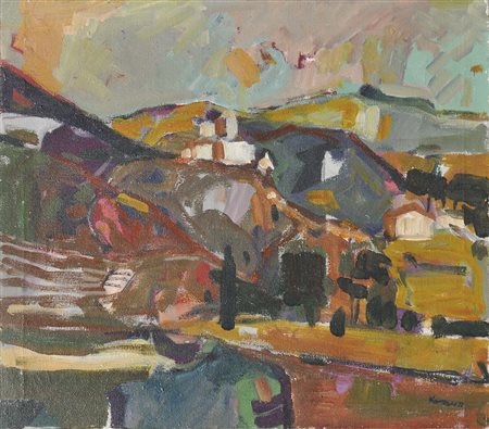 Erich Kraus (Innsbruck 1934 – 2015) Paesaggio tirolese;Olio su tela, 38 x 42...