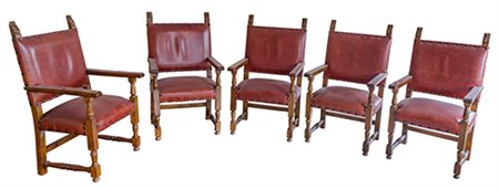 Manifattura siciliana (?), XX secolo Gruppo di cinque poltrone in stile...