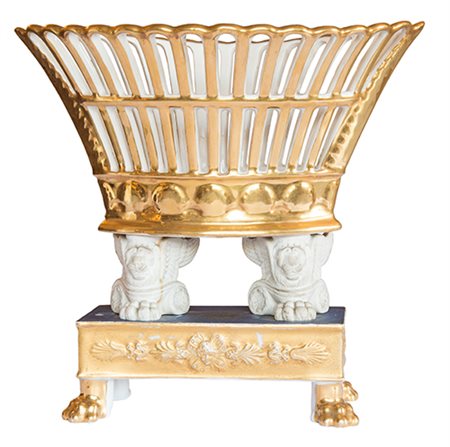 Manifattura francese Cestino per frutta in stile impero Porcellana dipinta...