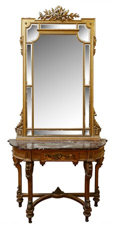 Manifattura siciliana, fine del XIX secolo Consolle con specchiera Legno...