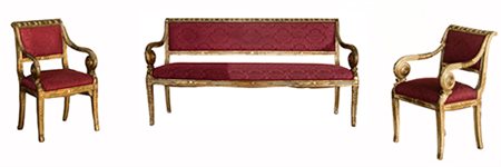 Manifattura siciliana, metà del XIX secolo (?) Divanetto e 2 poltrone en...
