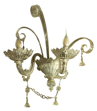 Manifattura italiana, 1960 ca. Sei applique in vetro a due luci Vetro di...