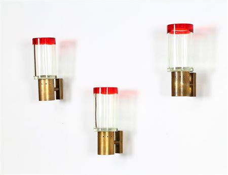 POLI FLAVIO Tre appliques. -. Cm 10,50 x 27,50 x 15,00. Vetro trasparente con...