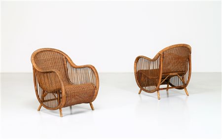 FRATELLI CASTANO Coppia di poltrone. -. Cm 60,00 x 75,00 x 68,00. Vimini, per...