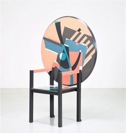 MENDINI ALESSANDRO (n. 1931) Tavolo/sedia Zabro. -. . Legno laccato e pelle,...