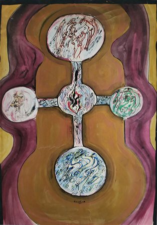 Aldo Mondino, Senza Titolo, 1962 Tecnica mista su carta 47x33 cm Firma e data...