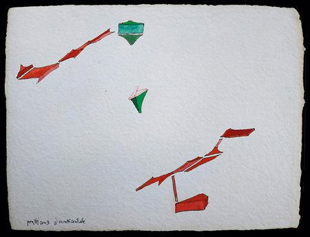 Achille Perilli, Il punto centrale, 2003 Tecnica mista su carta 25x33 cm...