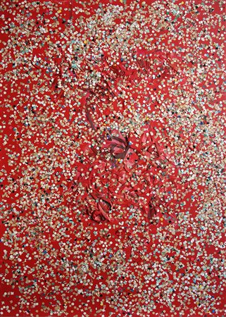 Tano Festa, Coriandolo Watercolor, 29384 Acrilico e carte su tela 100x70 cm...