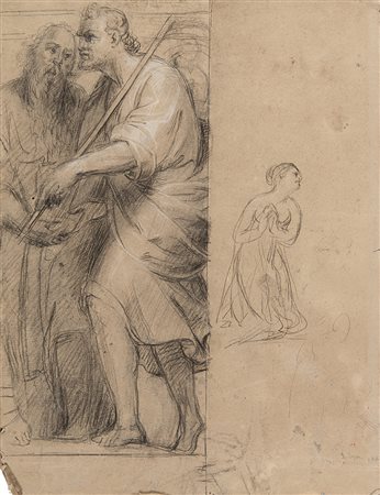 Scuola del secolo XIX "Due figure virili stanti" carboncino e rialzi a...