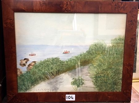 Ignoto "veduta di Castiglioncello" gruppo di quattro dipinti ad acquarello su...