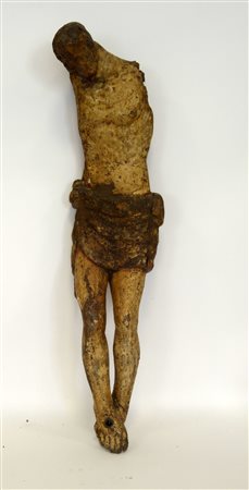 Arte del secolo XVIII "Cristo Crocifisso" scultura lignea decorata in...