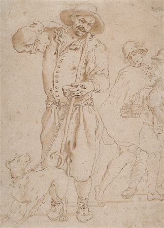 Artista del secolo XVII "Uomo con cane" copia da un'incisione di Pietro...