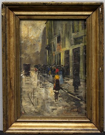 Ignoto "Scorcio di città" olio su tavola (cm 26x17,5) Reca firma Mosè Bianchi...
