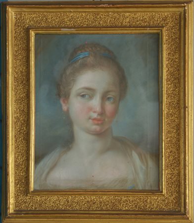 Scuola francese del secolo XIX "Ritratto di fanciulla" pastello su carta (cm...