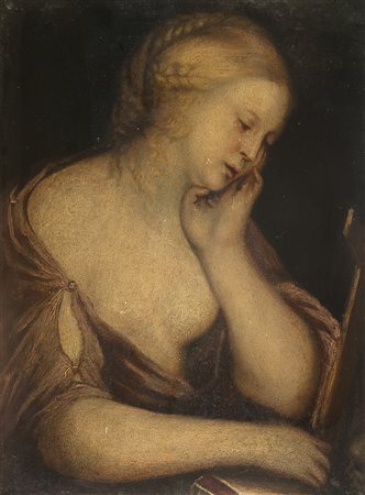 Scuola del secolo XVIISanta Maria Maddalenaolio su tavola cm 25x18in cornice...
