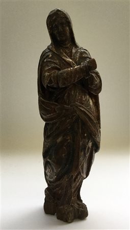 Arte del secolo XVII "Madonna" scultura lignea con tracce di dorature e...