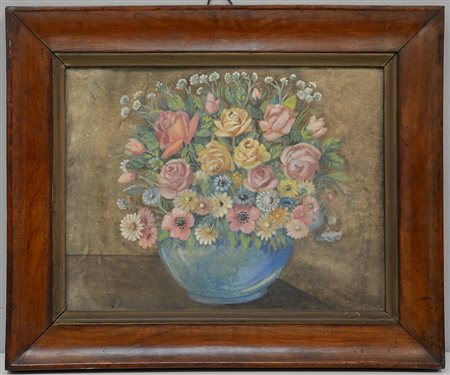 Ignoto "Fiori" tecnica mista su carta (cm 33x44) in cornice lastronata in...