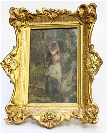 Scuola del XIX Secolo "Acquaiola" olio su tela (cm 17x10) In cornice (difetti...